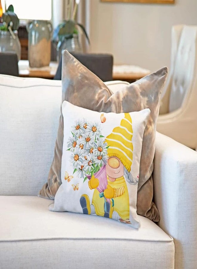 All Smiles Outdoor Yellow Throw Pillow Covers 18x18 Set of 4 Spring Summer Decorative Cushion Cases Home Décor Decorations for Patio Couch Chair Sofa,Daisy Floral Gnomes - Image 5