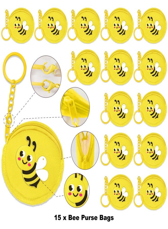 Elecrainbow 15 Pack Bee Change Coin Purse with Keyrings for Honey Bee, bumble bee, Mommy to Bee, Adult Bee, Queen Bee, Birthday, Gender Reveal,Yellow - Image 2