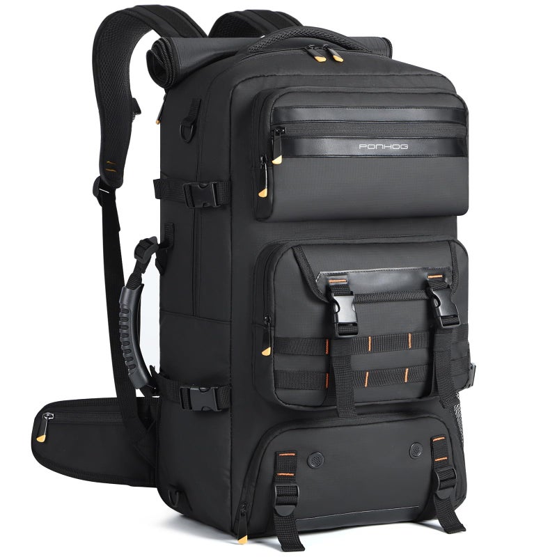 Ponhog Travel Backpack for Men, 50L Carry On Flight Approved Convertible Duffle Bag with Shoe Compartment, 17 inch Laptop Luggage with USB Charging Port for Weekender Hiking, Black - Image 1