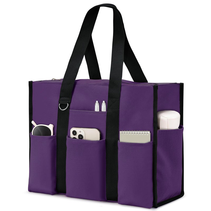 Becokan Large Tote Bag for Women Waterproof with 12 Pockets Top Zipper Closure Utility Teacher Nurse Bags for Work School - Image 1