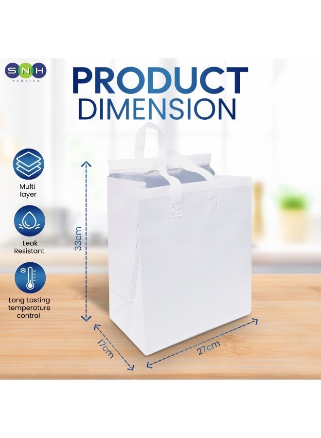 SNH Packing 25 Pack White Insulated Food Bags 27x17x33 cm | Thermal Bags for Hot & Cold Food, Grocery Shopping & Delivery | Reusable Thermal Bag for Frozen Food, Groceries & Takeaway - Image 2