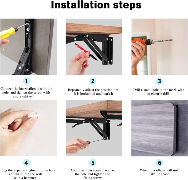 SMARAN Folding Shelf Brackets Heavy Duty Metal Collapsible Shelf Bracket for Bench Table Shelf Hinge Wall Mounted Space Saving DIY Bracket 1 Pair 40CM - Image 3