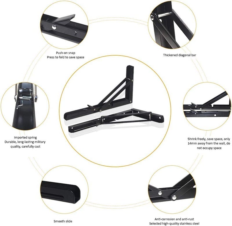 SMARAN Folding Shelf Brackets Heavy Duty Metal Collapsible Shelf Bracket for Bench Table Shelf Hinge Wall Mounted Space Saving DIY Bracket 1 Pair 40CM - Image 5