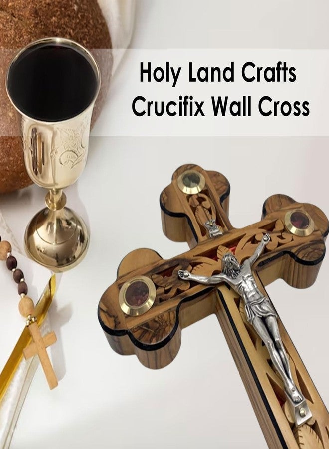 iHoly Land Crafts Crucifix Wall Cross, Jesus Wall Cross Decor, Catholic Wall Hanging Crucifix, Wall Decor Hanging For Home Decor, Olive Wood Crucifix Wall Decor With Mother of Pearl, (9" x 6" x 1") - Image 2