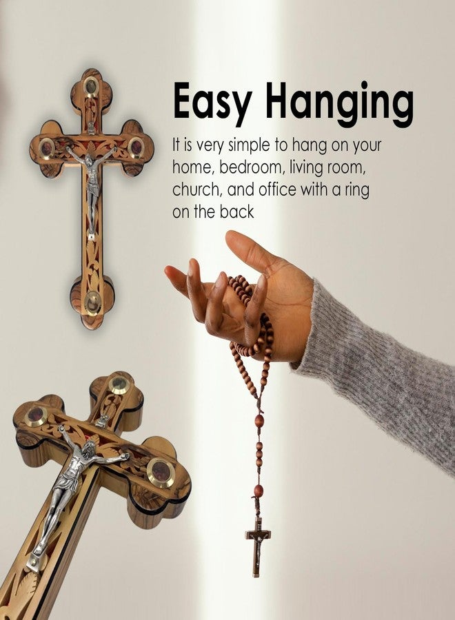 iHoly Land Crafts Crucifix Wall Cross, Jesus Wall Cross Decor, Catholic Wall Hanging Crucifix, Wall Decor Hanging For Home Decor, Olive Wood Crucifix Wall Decor With Mother of Pearl, (9" x 6" x 1") - Image 5