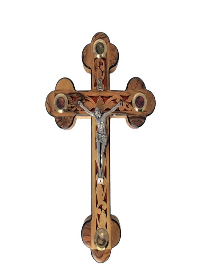iHoly Land Crafts Crucifix Wall Cross, Jesus Wall Cross Decor, Catholic Wall Hanging Crucifix, Wall Decor Hanging For Home Decor, Olive Wood Crucifix Wall Decor With Mother of Pearl, (9" x 6" x 1") - Image 1