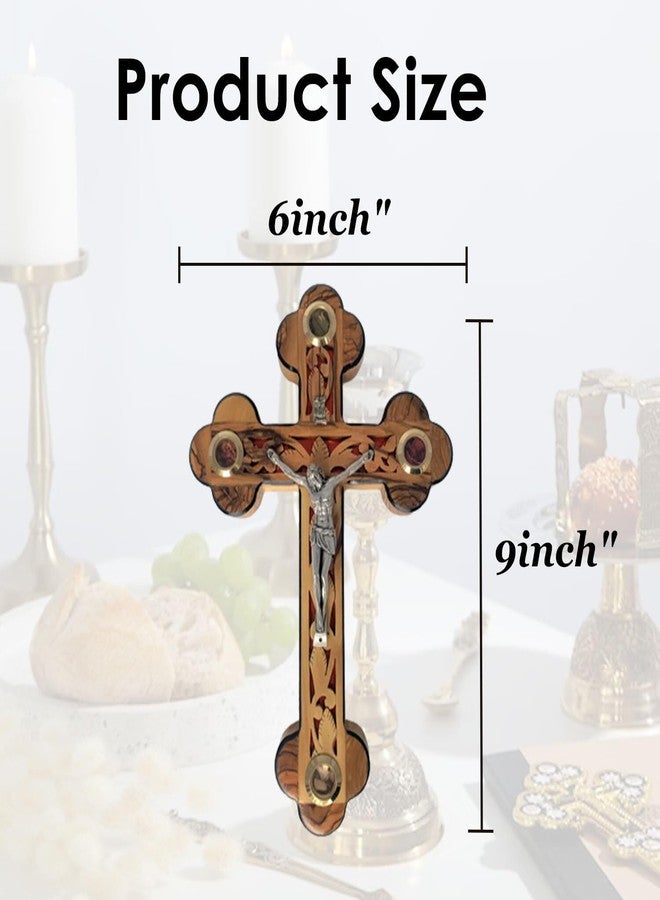 iHoly Land Crafts Crucifix Wall Cross, Jesus Wall Cross Decor, Catholic Wall Hanging Crucifix, Wall Decor Hanging For Home Decor, Olive Wood Crucifix Wall Decor With Mother of Pearl, (9" x 6" x 1") - Image 3