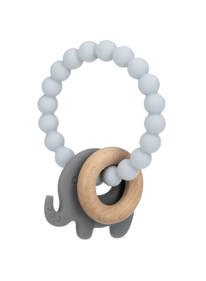 Nuby Natural Wood & Silicone Teether Ring: 3 M+, Elephant, Gray - Image 1