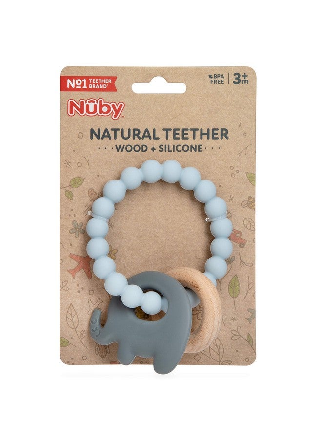 Nuby Natural Wood & Silicone Teether Ring: 3 M+, Elephant, Gray - Image 2