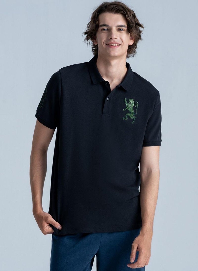 GIORDANO Men's 3D Lion Polo: Slim Fit, Bold Embroidery, Premium Pique - Image 1