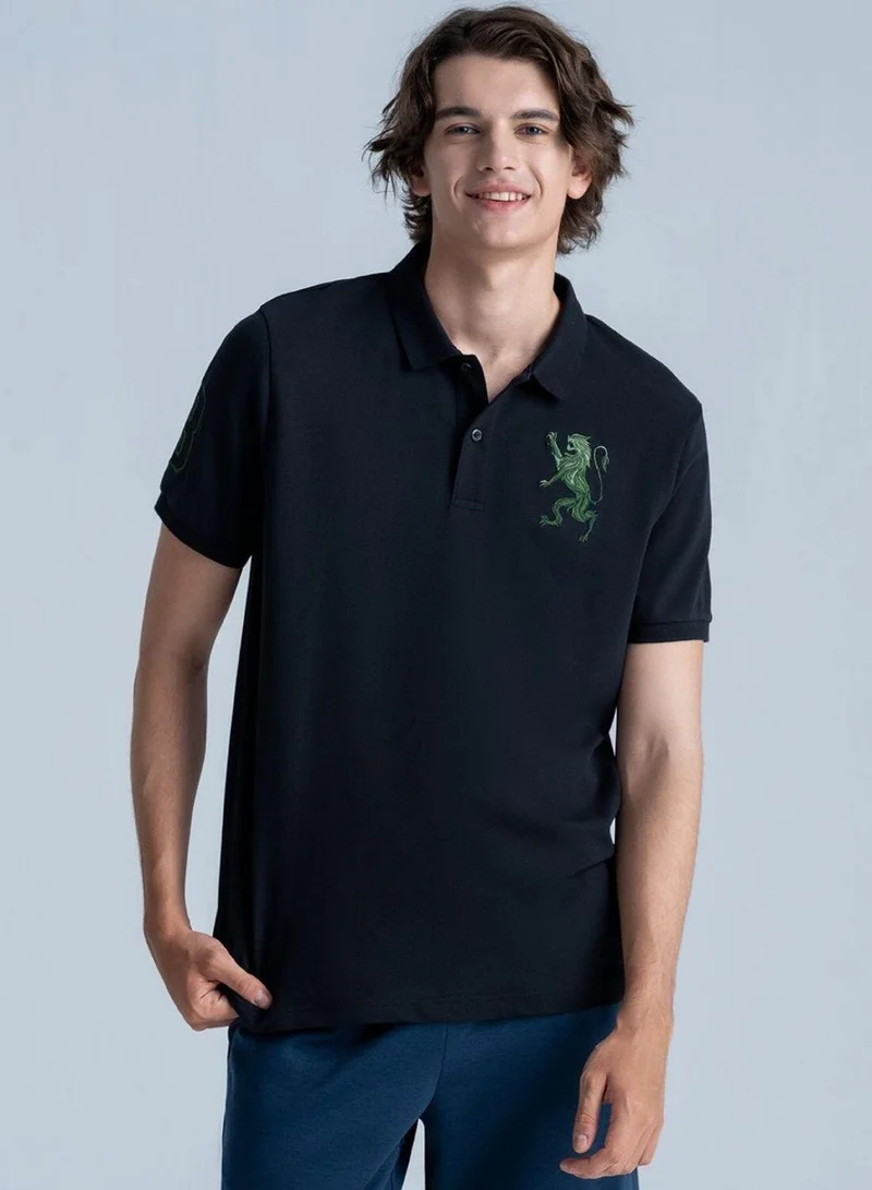 Men's 3D Lion Polo: Slim Fit, Bold Embroidery, Premium Pique