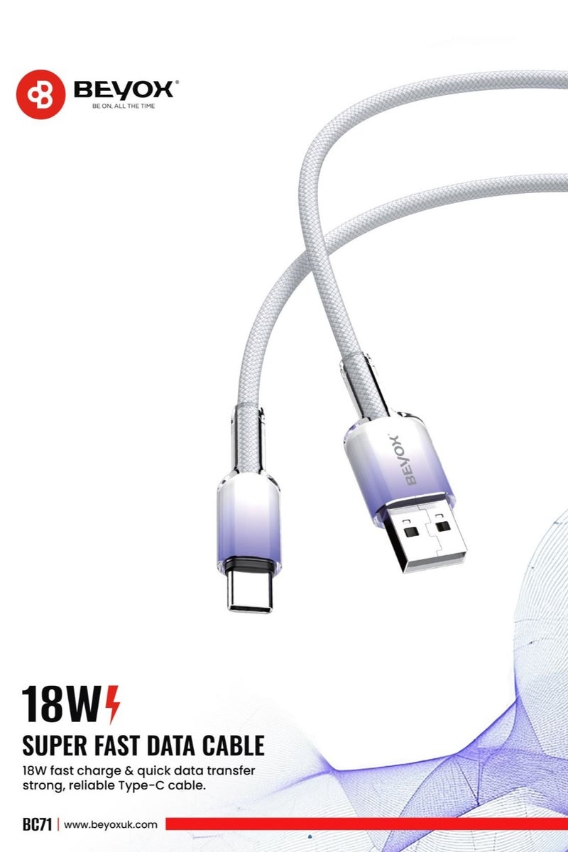 BEYOX Type C 1M Cable USB A to Type C Data Cord Premium Nylon Braided Wire Compatible with Samsung Galaxy MacBook Pro Switch Huawei MateBook X Pro iPad Mini 6 - Image 1