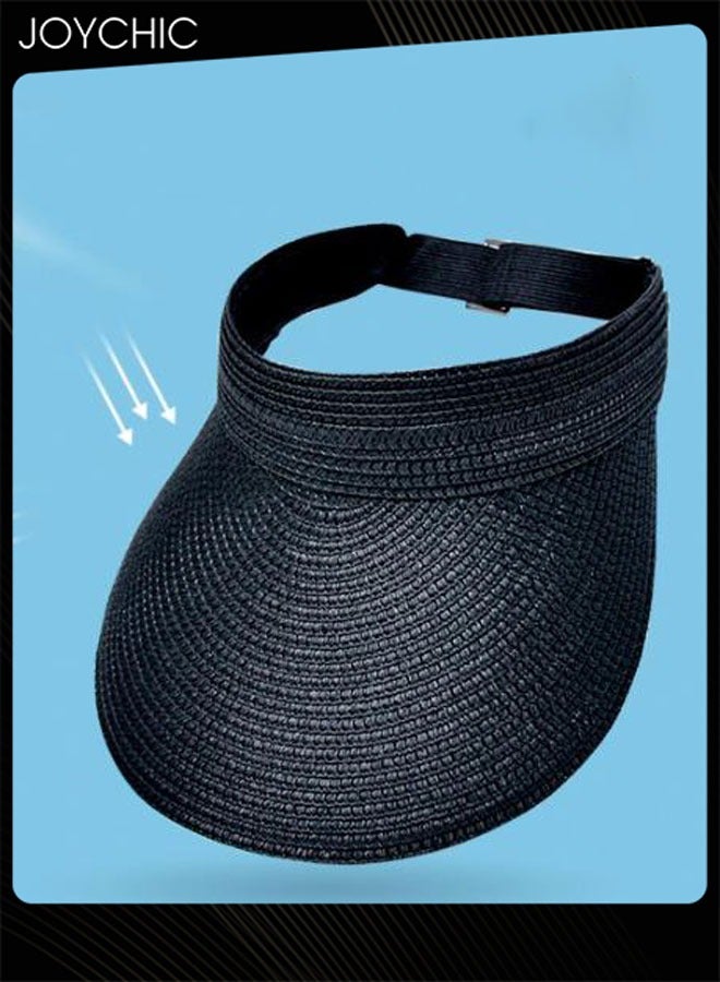 Joychic قبعة شمسية نسائية صيفية بتصميم كوري مع فتحة، قبعة قش قابلة للطي للسفر في الهواء الطلق مع حافة عريضة - Image 3