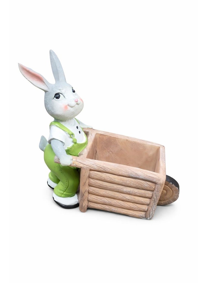Little Gardener Rabbit Planter Polyresin Decorative Flower Pot Cute Bunny on Bicycle Succulent Planter Indoor Outdoor Home Office Table Decor Propagator Kit Gift (Rabbit) - Image 1