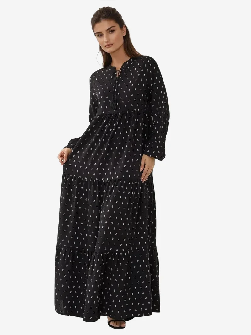 زوبعة فستان ماكسي طويل الأكمام من الفيسكوز مطبوع