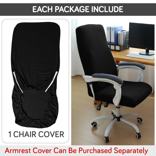HOKIPO Water Repellent Office Chair Cover for Executive Chair (High-Back) – 210 GSM Stretchable Jacquard – Washable & Anti-Slip – Fits Big & Tall Office Chairs, Black (AR-4930-BLK-L) - Image 4