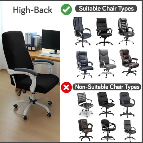 HOKIPO Water Repellent Office Chair Cover for Executive Chair (High-Back) – 210 GSM Stretchable Jacquard – Washable & Anti-Slip – Fits Big & Tall Office Chairs, Black (AR-4930-BLK-L) - Image 3