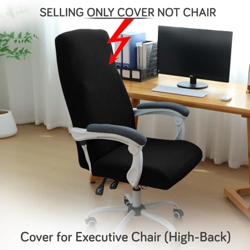 HOKIPO Water Repellent Office Chair Cover for Executive Chair (High-Back) – 210 GSM Stretchable Jacquard – Washable & Anti-Slip – Fits Big & Tall Office Chairs, Black (AR-4930-BLK-L) - Image 2