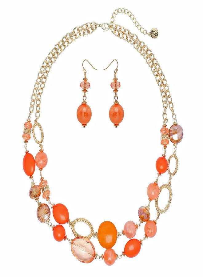 Coiris Women's Beaded 2 Layer Strand Statement Necklace with Earrings Collar Jewelry Set (N0003-Orange) - Image 1