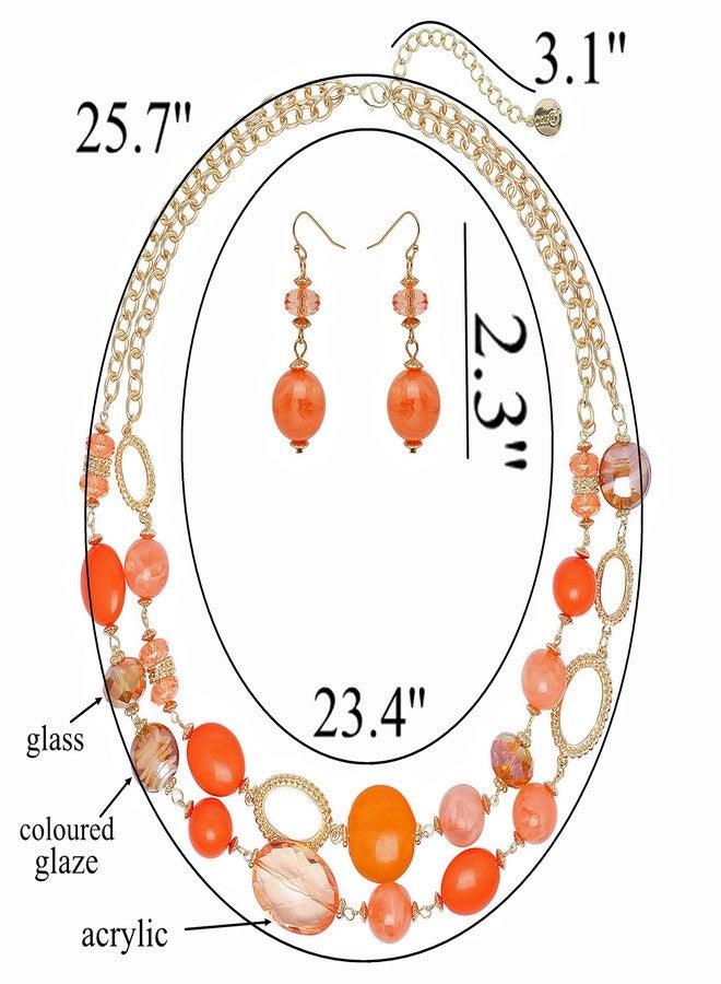 Coiris Women's Beaded 2 Layer Strand Statement Necklace with Earrings Collar Jewelry Set (N0003-Orange) - Image 5
