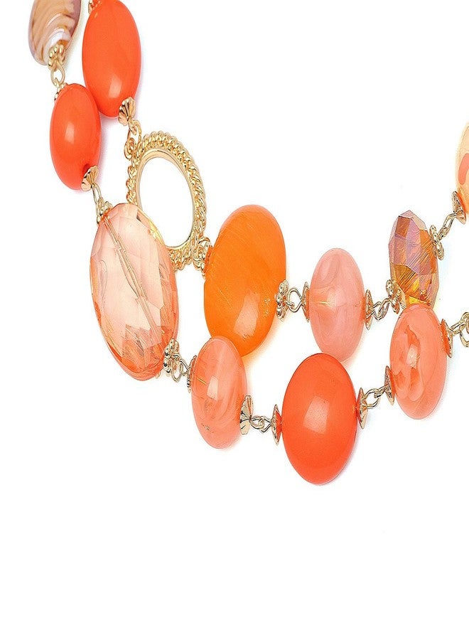 Coiris Women's Beaded 2 Layer Strand Statement Necklace with Earrings Collar Jewelry Set (N0003-Orange) - Image 3