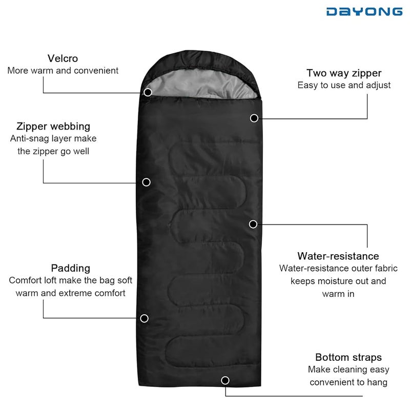 DAYONG Sleeping Bag, Adults Camping Sleeping Bags, Lightweight Envelope Sleeping Bag, Hooded Design, Portable Warm Sleeping Bags for Outdoor Traveling Backpacking. - Image 5
