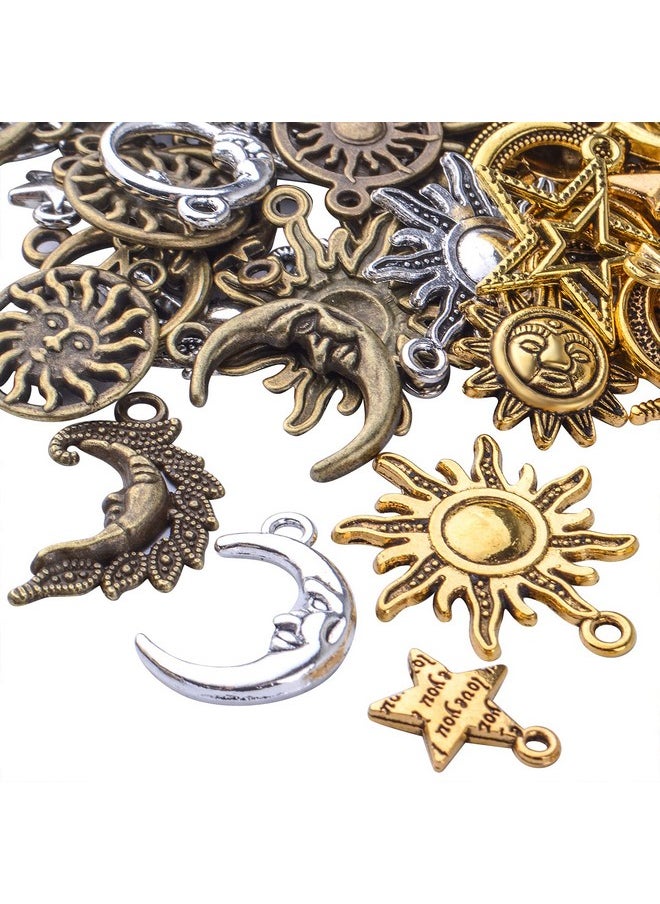 BronaGrand - 136Pcs Jewelry Charms Mixed Sun Star Moon Charms Pendants Celestial Pendant Charm Craft Supplies For Diy Earrings Necklace Bracelet Jewelry Making Findings Crafting Accessory - Image 1