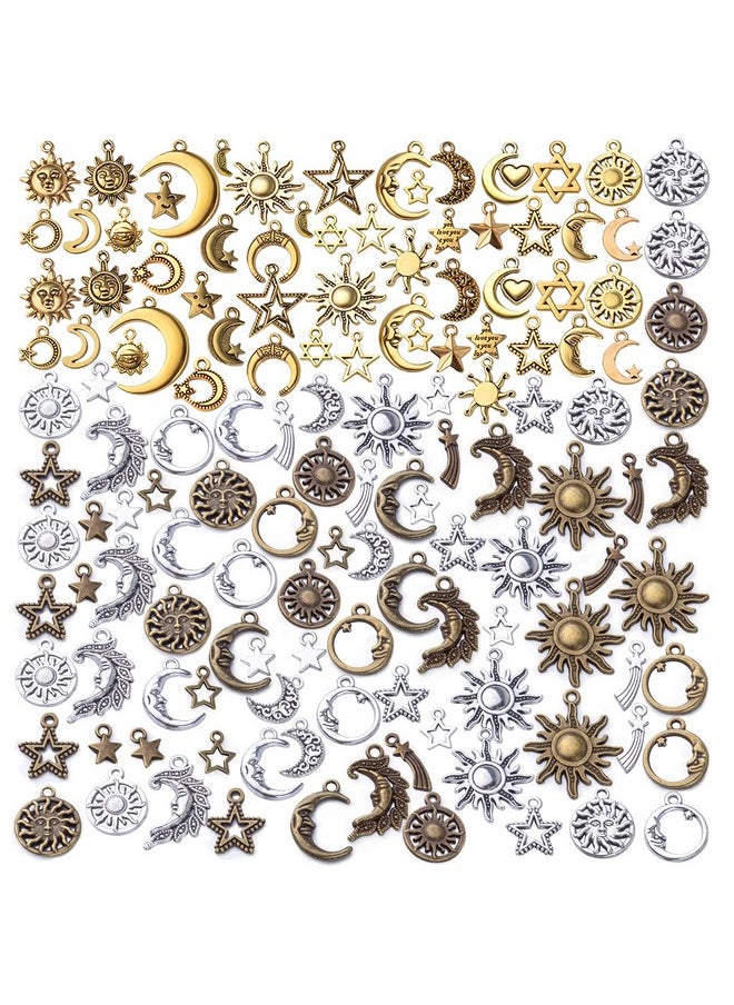 BronaGrand - 136Pcs Jewelry Charms Mixed Sun Star Moon Charms Pendants Celestial Pendant Charm Craft Supplies For Diy Earrings Necklace Bracelet Jewelry Making Findings Crafting Accessory - Image 1