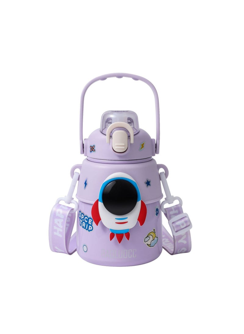 Kids Insulated Cup 316 Stainless Steel Straw Large Capacity Light purple (send stickers + 3D stickers) - Image 1