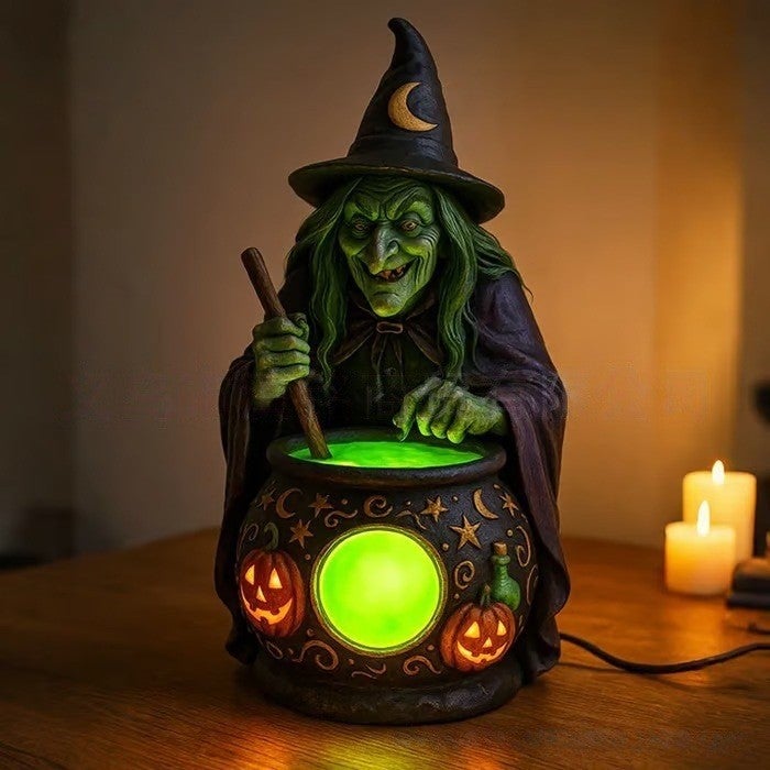Halloween Resin Cartoon Figurines with Ghost Reading Light, Witch and Character Designs