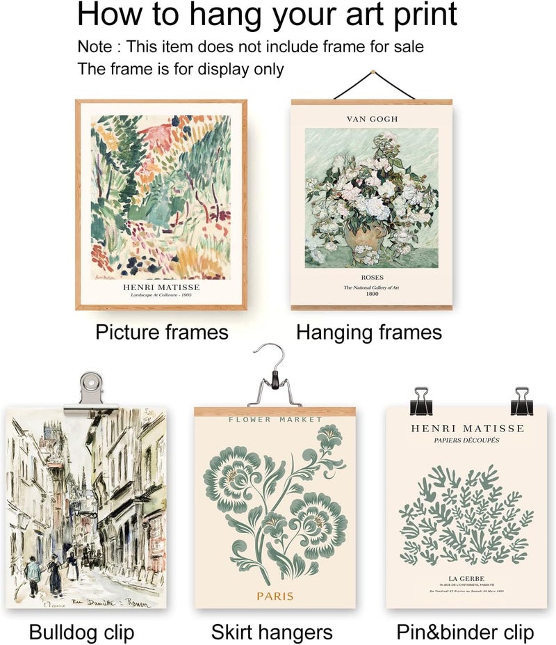 BPA Sage Green Matisse Wall Art Prints Set of 6 Canvas Vintage Eclectic Aesthetic Abstract Gallery Floral Van Gogh William Morris Flower Market for Bedroom Living Room Decor (11"x14" UNFRAMED) - Image 3