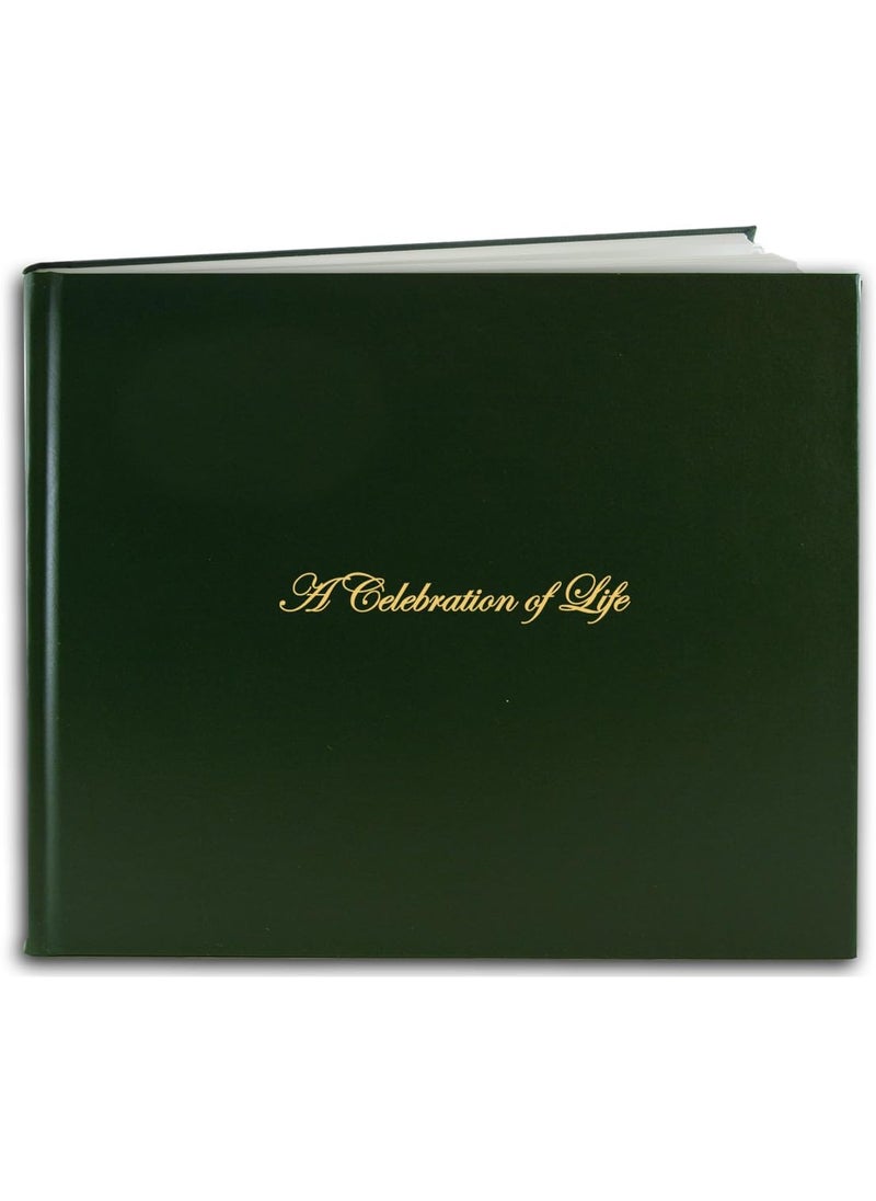 BookFactory BookFactory Funeral Guest Book A Celebration of Life  Imitation Leather Memorial BookMemorial Guest Book 48 Page  8 78 x 7 Green Section Sewn Hardbound LOG04897CSLGT64FuneralREGFX  - Image 1