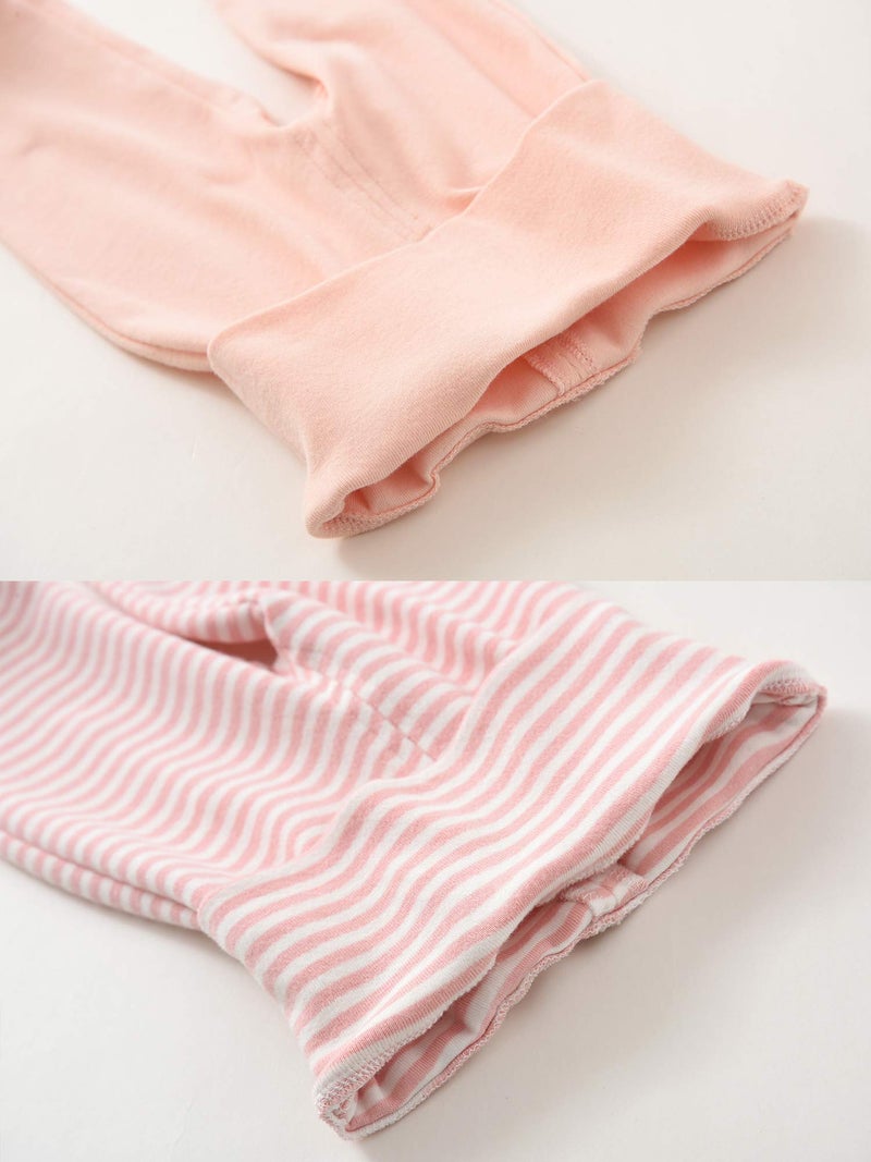 ACESTAR Newborn Infant Baby Boys Girls 3-Pack Cotton High Waist Footed Pants Casual Leggings with Feet 0-3 Months, Pink and Pink Stripe - Image 3