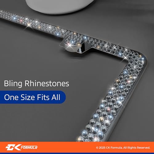 CK FORMULA Bling License Plate Frame for Women - 1 Piece, Sparkly Car Accessories with Over 800 Rhinestones, Street-Legal, Rust-Free, Rattle-Proof, Bedazzled Diamond Tag Holder Includes Glitter Crystal Caps - Image 3