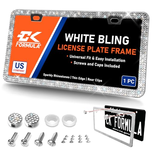 CK FORMULA Bling License Plate Frame for Women - 1 Piece, Sparkly Car Accessories with Over 800 Rhinestones, Street-Legal, Rust-Free, Rattle-Proof, Bedazzled Diamond Tag Holder Includes Glitter Crystal Caps - Image 1
