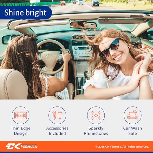 CK FORMULA Bling License Plate Frame for Women - 1 Piece, Sparkly Car Accessories with Over 800 Rhinestones, Street-Legal, Rust-Free, Rattle-Proof, Bedazzled Diamond Tag Holder Includes Glitter Crystal Caps - Image 5