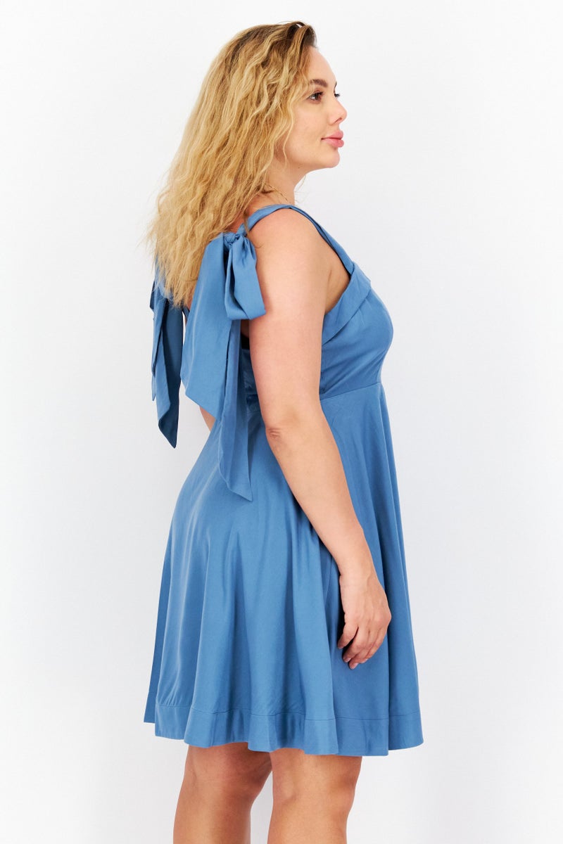 BCBGeneration Women Plain Mini Dress, Classic Blue - Image 3