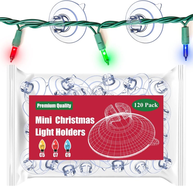 Miuezuth Mini Christmas Light Suction Cups [Set of 120] Small Holiday Light String Hooks Holders, Clear Rope Light Caddy Window Glass Suction Cup Clips Hang Seasonal Lights & Xmas Decorations - Image 1