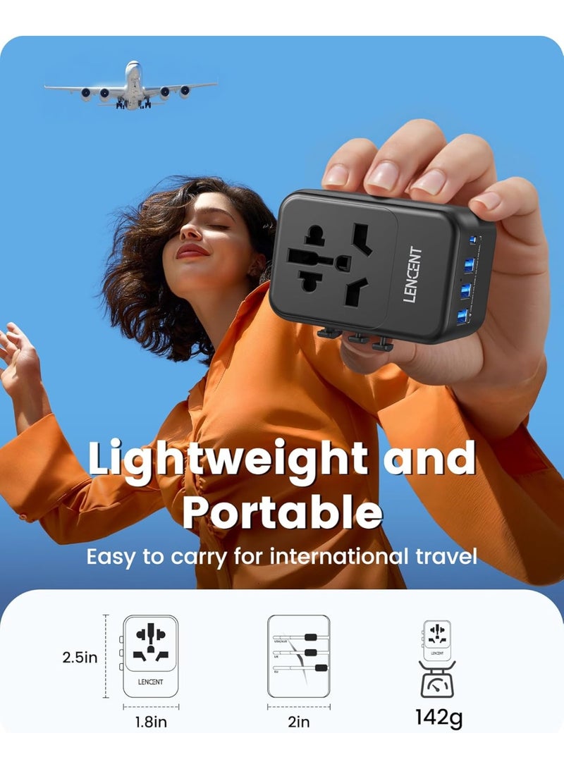 LENCENT Universal Travel Adapter, GaN III 65W International Charger with 2 USB Ports & 3 USB-C PD Fast Charging Adaptor, Worldwide Wall Charger for... - Image 4