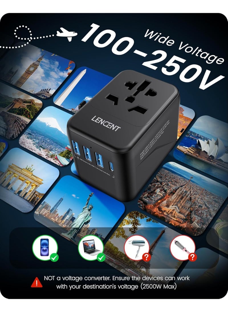 LENCENT Universal Travel Adapter, GaN III 65W International Charger with 2 USB Ports & 3 USB-C PD Fast Charging Adaptor, Worldwide Wall Charger for... - Image 3