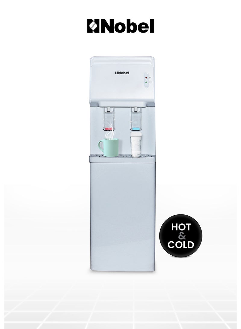 Nobel Water Dispenser, Hot & Cold, 2 Taps, Compressor Cooling, 5L/H Heating, 2L/H Cooling, Silicon Water Outlet Pipes NWD1603 White - Image 1