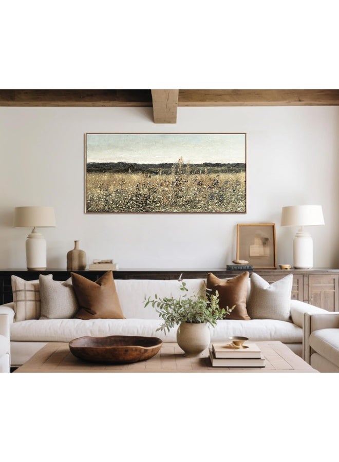 DJSYLIFE Framed Wall Art Decoration, Vintage Wildflower Field Canvas Wall Art - Image 2
