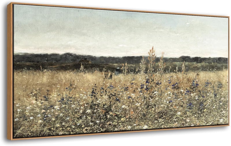 DJSYLIFE Framed Wall Art Decoration, Vintage Wildflower Field Canvas Wall Art - Image 1