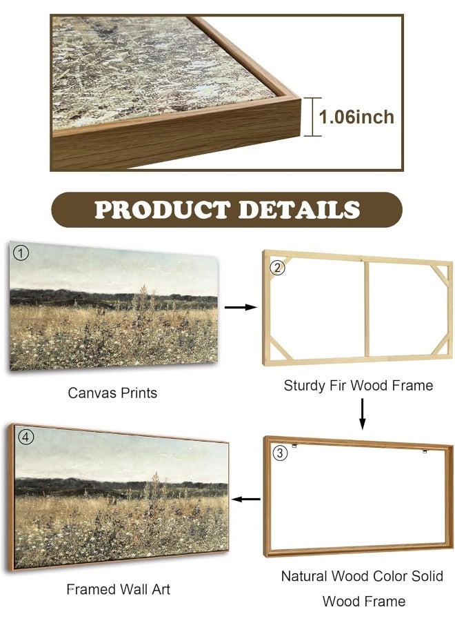 DJSYLIFE Framed Wall Art Decoration, Vintage Wildflower Field Canvas Wall Art - Image 5