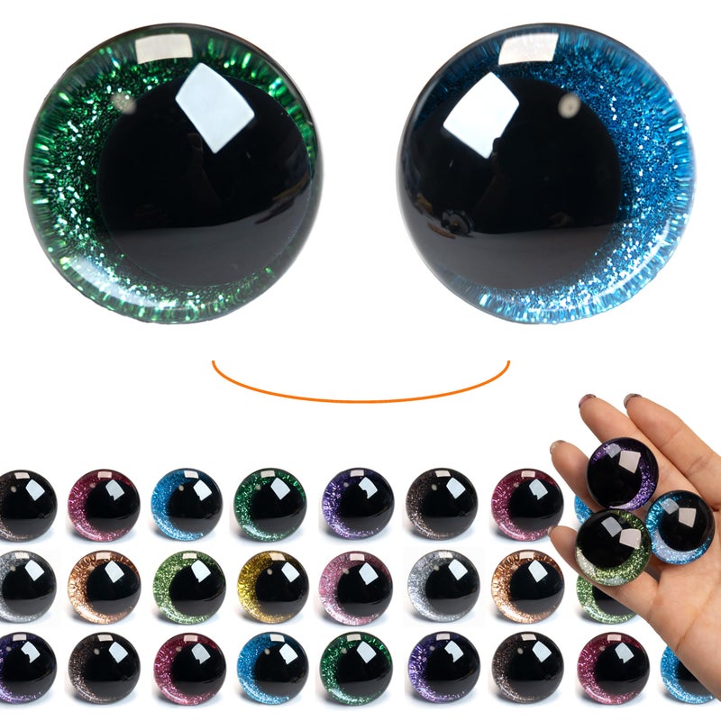 SEVENSUN 30mm Sparkling Off-Centered Glitter Safety Eyes, 3D Moon Glitter Eyes with Washers, Doll Making Stuffed Craft Crochet Safety Eyes for Crocheting Amigurumi - Image 1