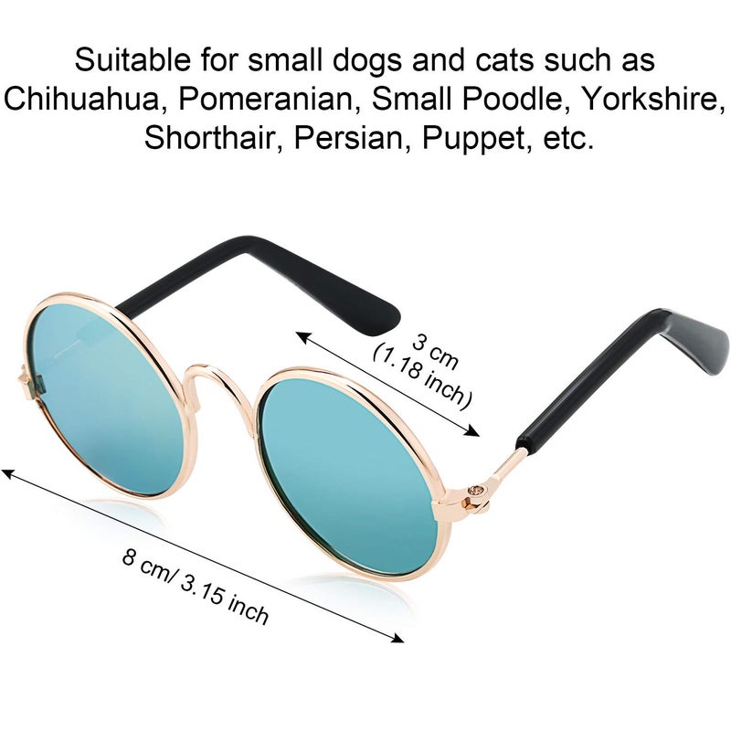 Frienda 6 Pieces Cat Sunglasses Funny Pet Sunglasses Small Dog Sunglasses Classic Retro Circular Pomeranian Sunglasses Eyewear Photos Props Accessories Cosplay Glasses Black and Mix Reflective Color - Image 2