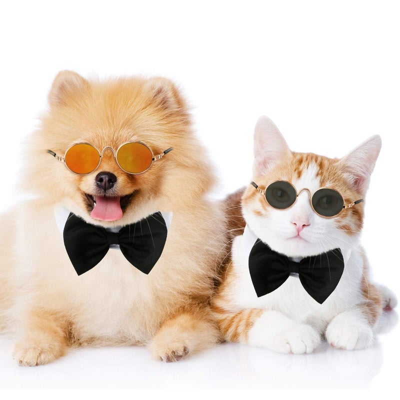 Frienda 6 Pieces Cat Sunglasses Funny Pet Sunglasses Small Dog Sunglasses Classic Retro Circular Pomeranian Sunglasses Eyewear Photos Props Accessories Cosplay Glasses Black and Mix Reflective Color - Image 5