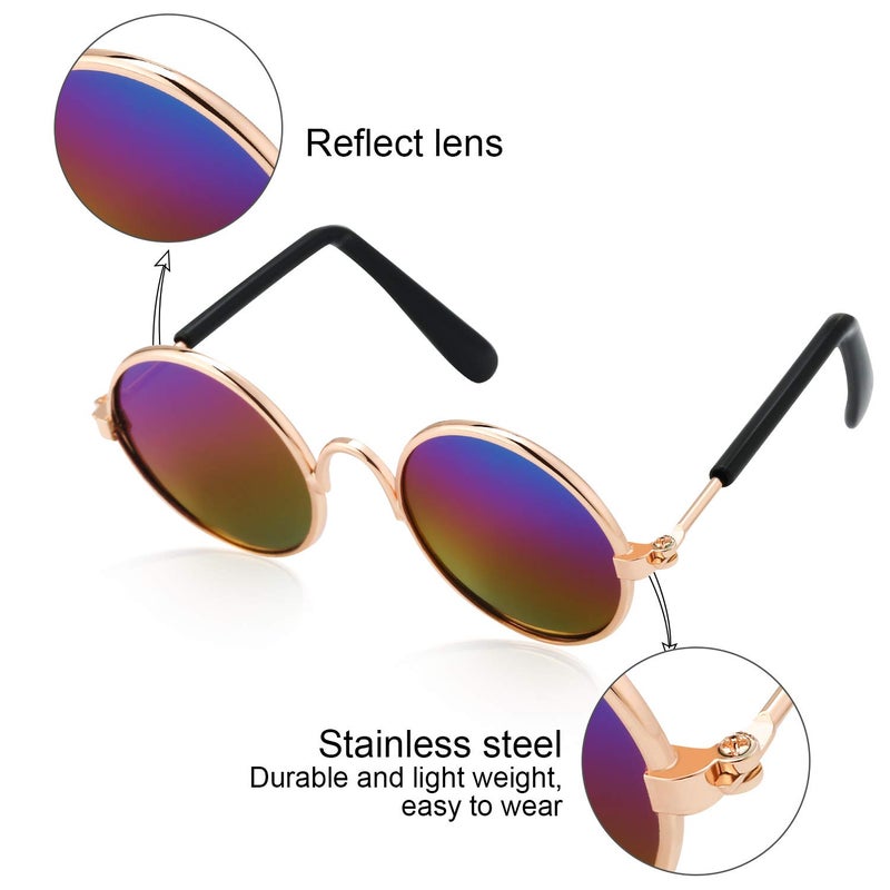 Frienda 6 Pieces Cat Sunglasses Funny Pet Sunglasses Small Dog Sunglasses Classic Retro Circular Pomeranian Sunglasses Eyewear Photos Props Accessories Cosplay Glasses Black and Mix Reflective Color - Image 3