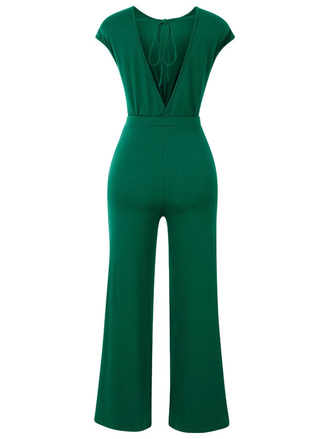 Take Two Solid Wide Leg Knotted Front Jumpsuit - Image 2