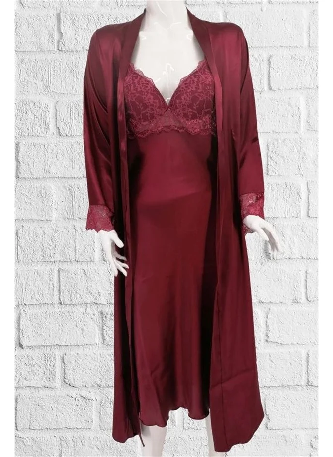 بيير كاردان 4370 Nightgown Dressing Suit - Claret Red